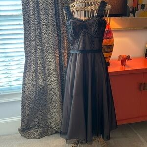 De Laru Collection black tulle dress with tan slip under